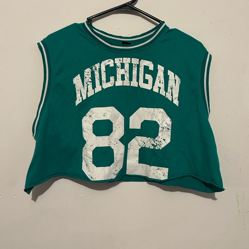 vintage michigan 82 jersey style crop top